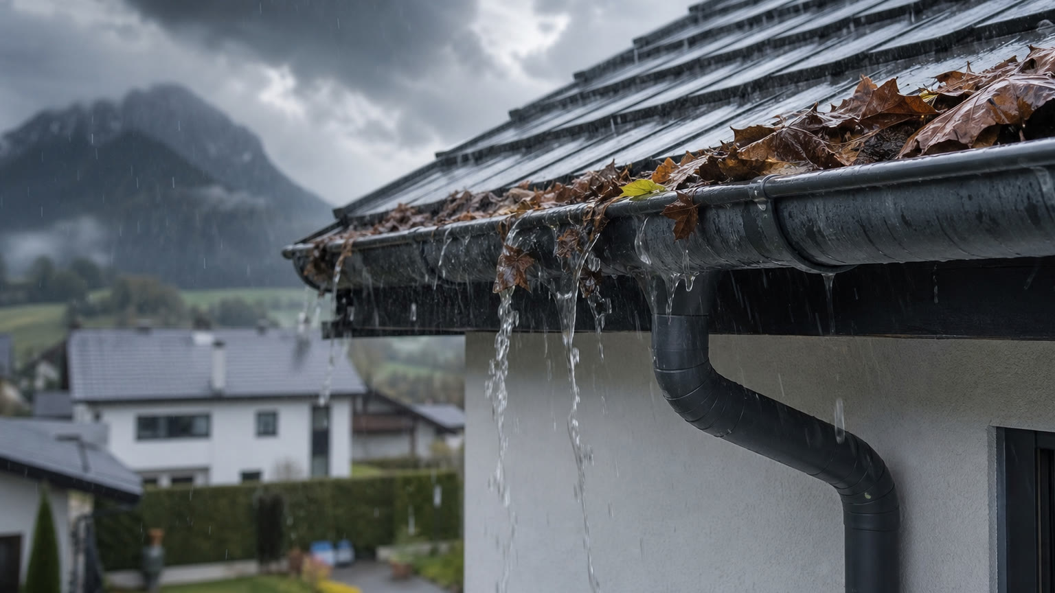 Dachrinne verstopft: Welche Versicherung zahlt bei Wasserschaden in Österreich?