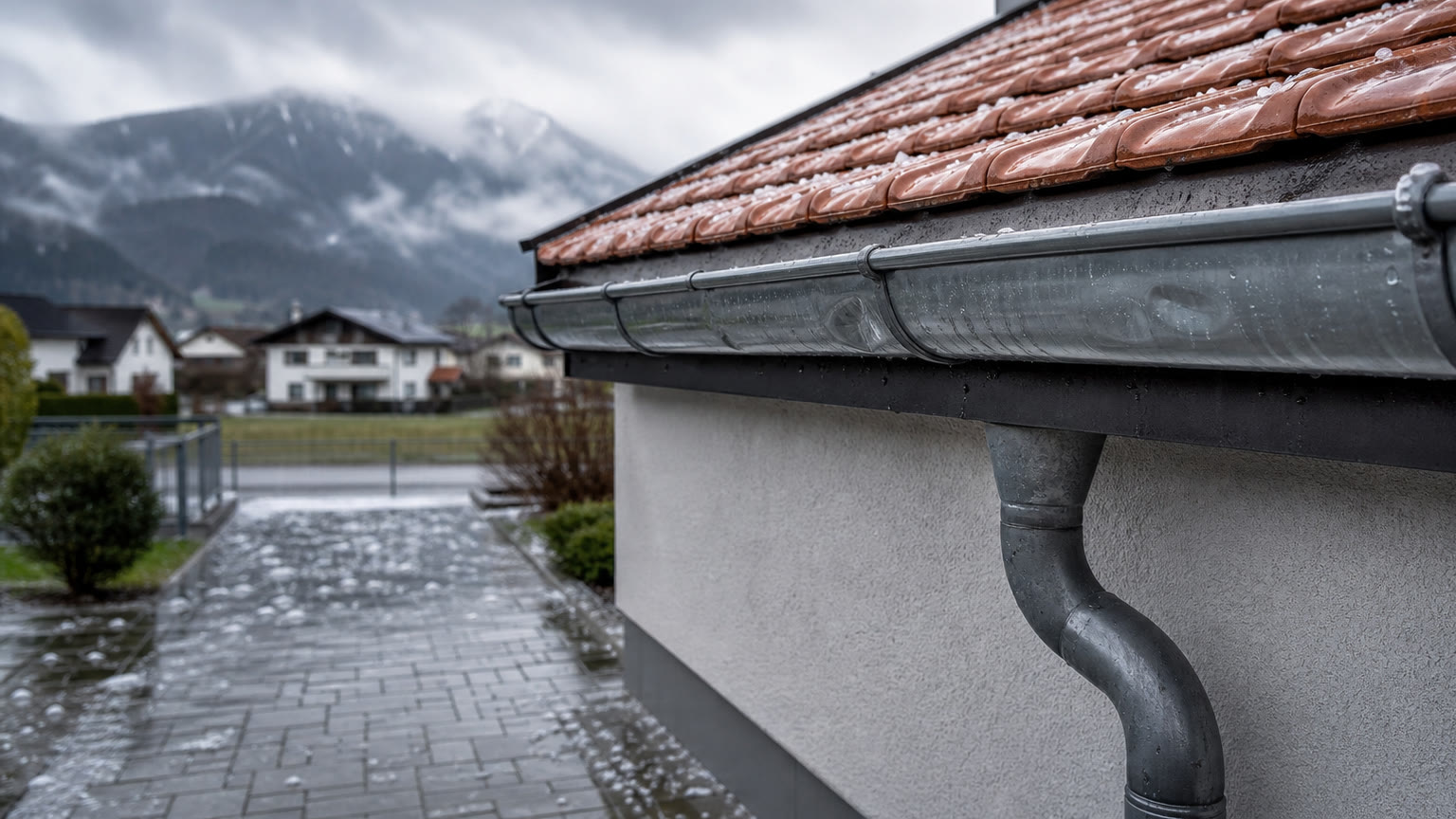 Dachrinne durch Hagel oder Sturm beschädigt: Welche Versicherung zahlt in Österreich?