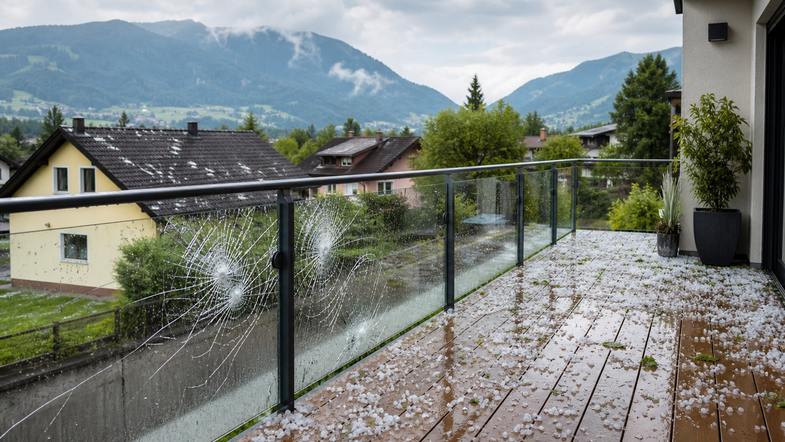 Glasgeländer am Balkon durch Hagel oder Sturm beschädigt: Welche Versicherung zahlt in Österreich?