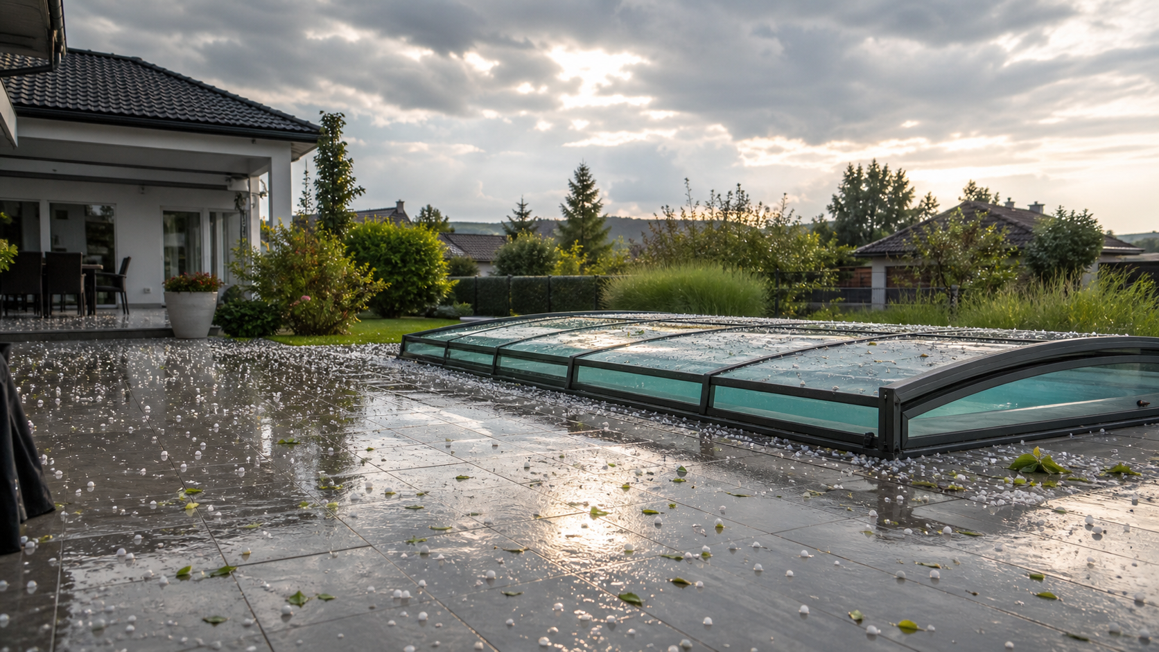 Poolüberdachung durch Hagel oder Sturm beschädigt: Welche Versicherung zahlt in Österreich?