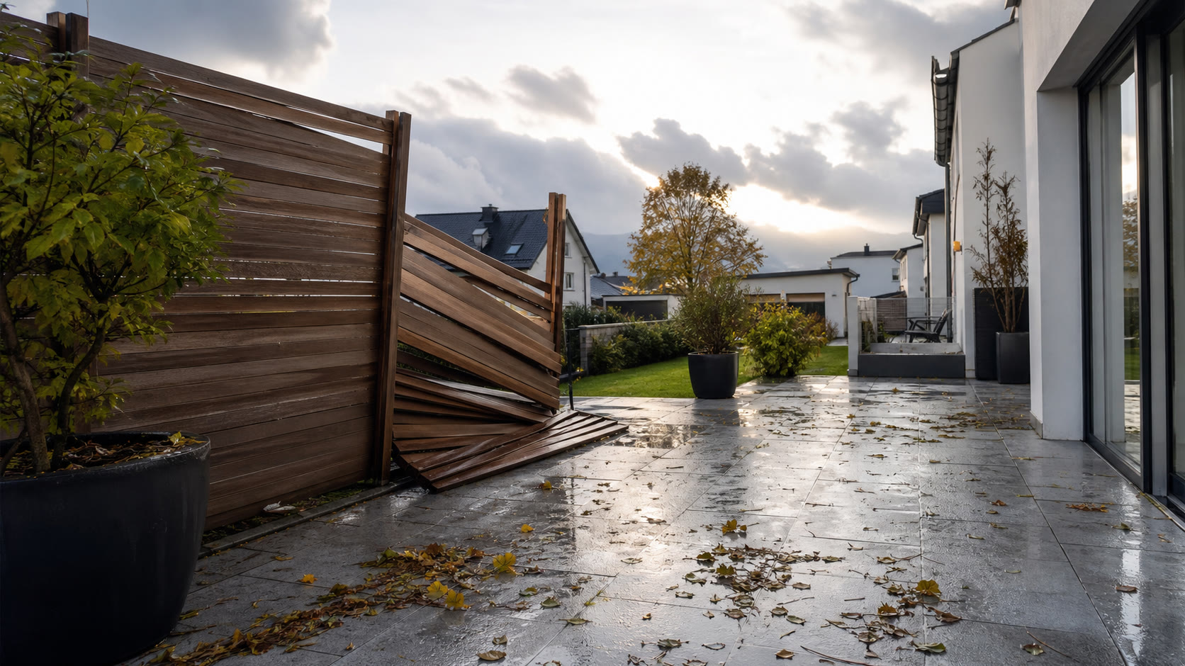 Sichtschutzwand durch Sturm beschädigt: Welche Versicherung zahlt in Österreich?