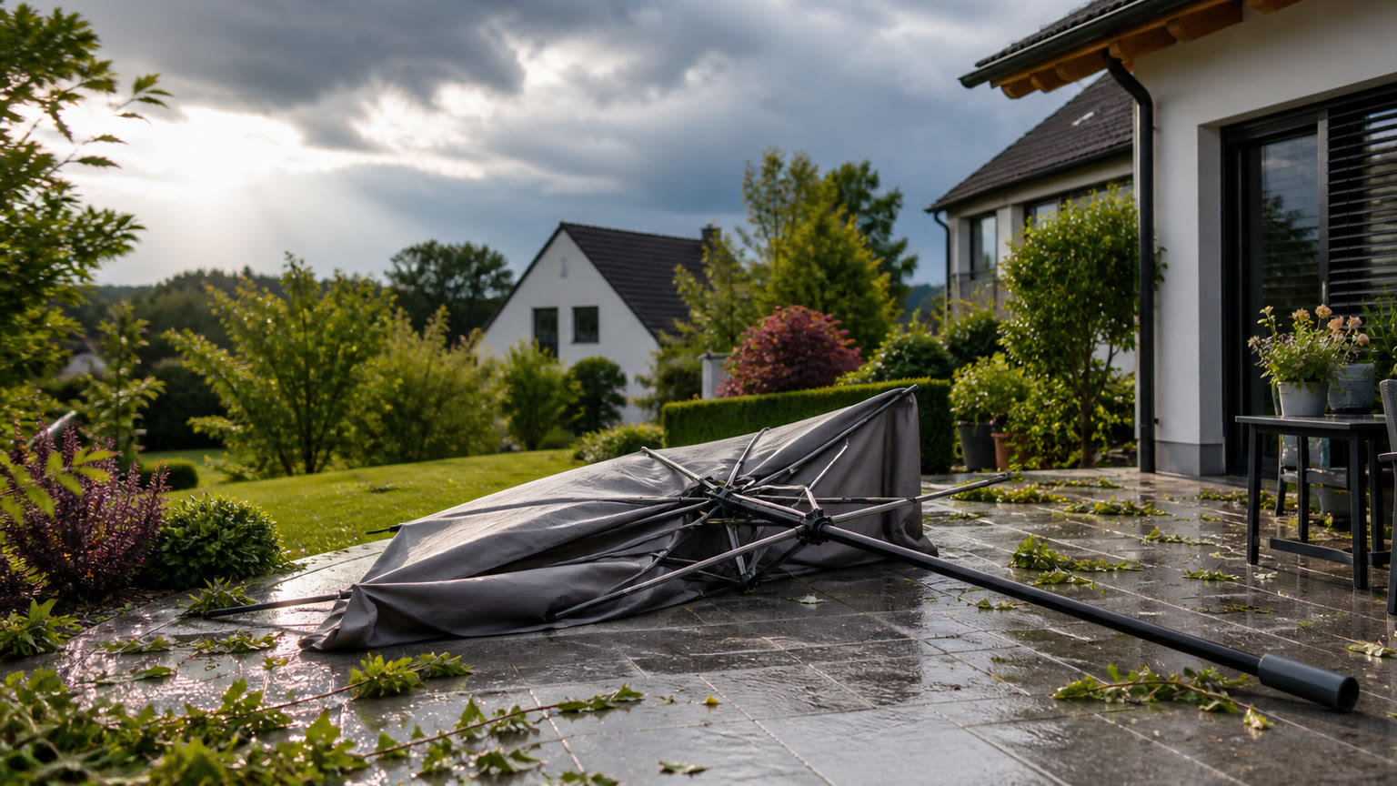 Sonnenschirm durch Sturm beschädigt: Welche Versicherung zahlt in Österreich?